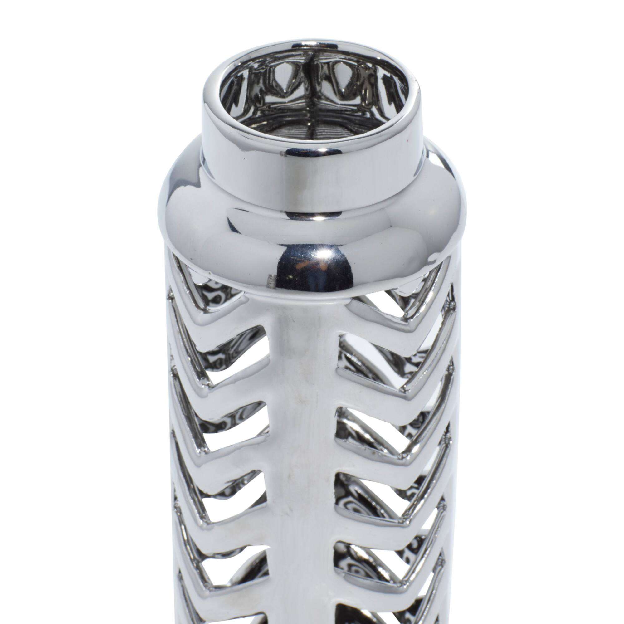 Set of 2 Silver Stoneware Glam Vase, 4" x 11"